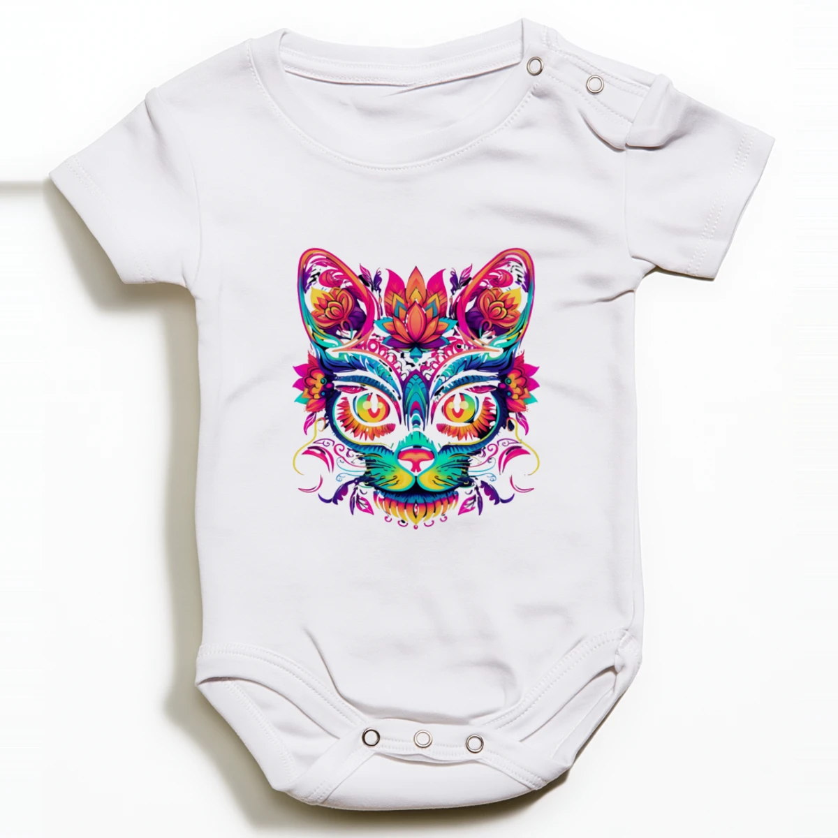 Gato catrina de flores neón